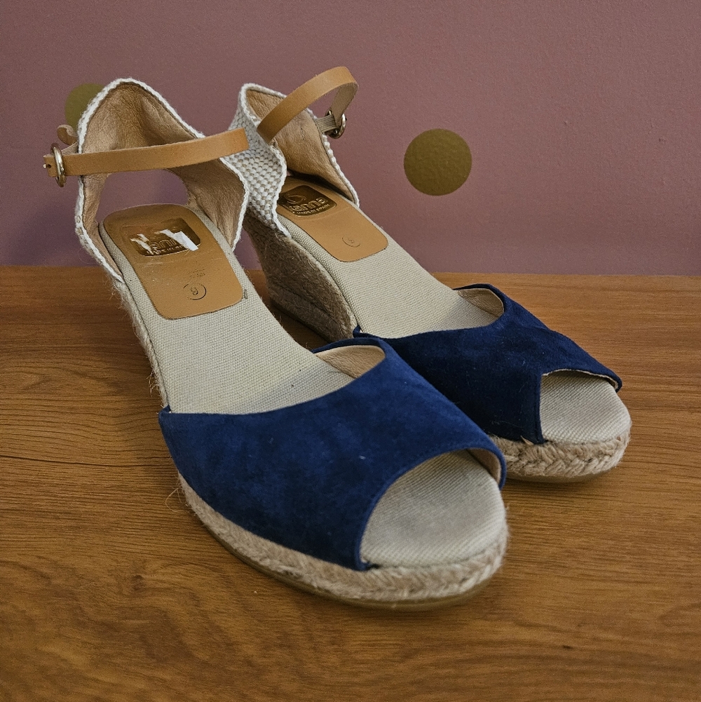 Kana Espadrille Wedge Sandals with Tan Ankle Strap
